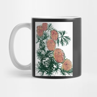 Birthday Candlestick Banksia. a 4 colour reduction linocut by Geoff Hargraves Mug